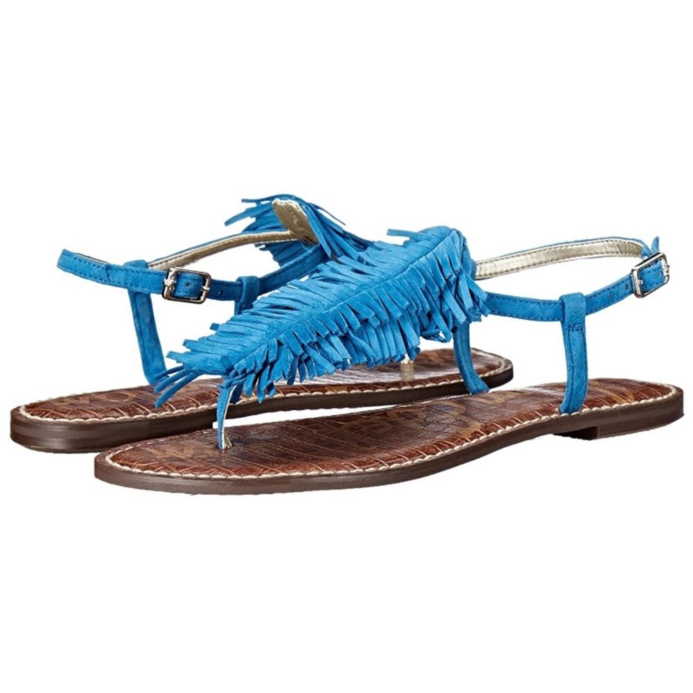 Sam Edelman Malibu Blue Gela Suede Fringe Sandals 6.5 - Picture 2 of 11